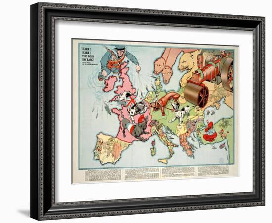 Satirical Map - Hark! Hark! the Dogs Do Bark! 1914-Walter Emanuel-Framed Giclee Print