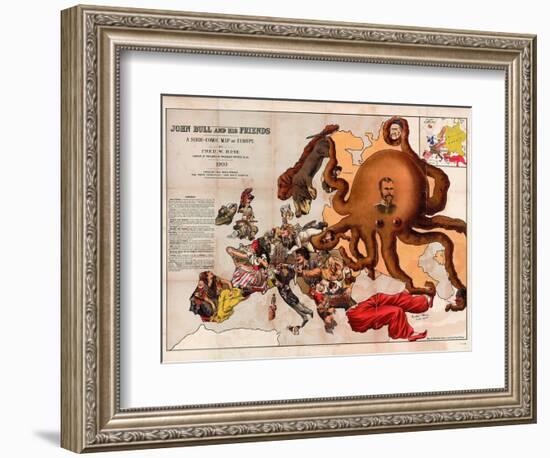 Satirical Map - John Bull and His Friends a Serio-Comic Map of Europe-Fred W Rose-Framed Giclee Print