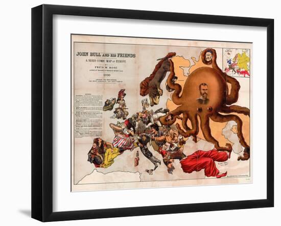 Satirical Map - John Bull and His Friends a Serio-Comic Map of Europe-Fred W Rose-Framed Giclee Print