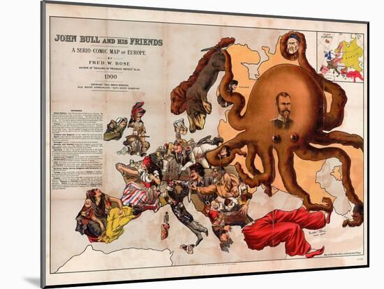 Satirical Map - John Bull and His Friends a Serio-Comic Map of Europe-Fred W Rose-Mounted Giclee Print