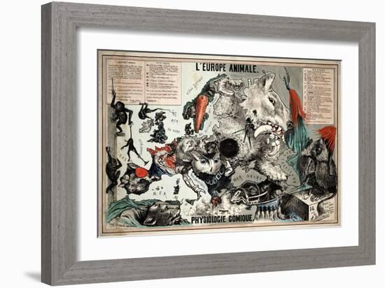 Satirical Map - The European Animal - Comical Physiology-A. Belloquet-Framed Giclee Print