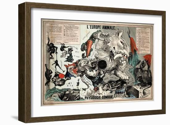 Satirical Map - The European Animal - Comical Physiology-A. Belloquet-Framed Giclee Print