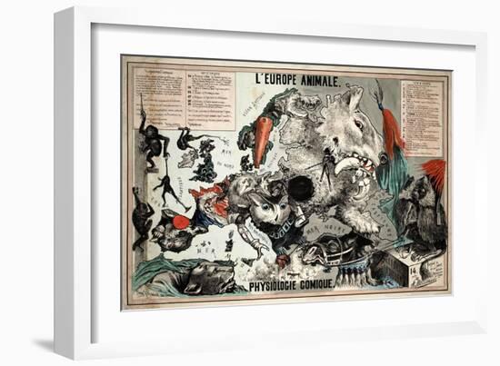 Satirical Map - The European Animal - Comical Physiology-A. Belloquet-Framed Giclee Print