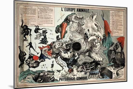 Satirical Map - The European Animal - Comical Physiology-A. Belloquet-Mounted Giclee Print