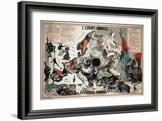 Satirical Map - The European Animal - Comical Physiology-A. Belloquet-Framed Giclee Print