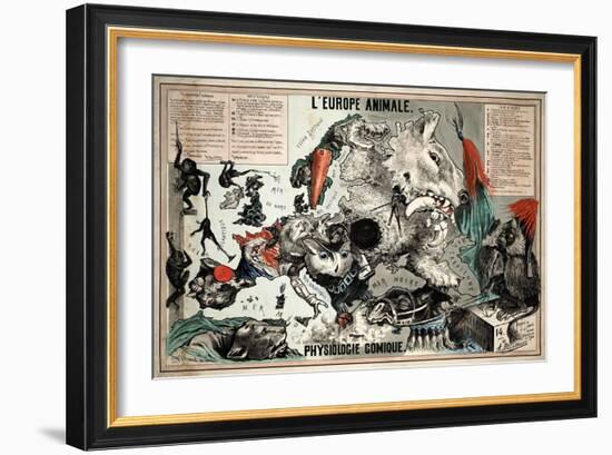 Satirical Map - The European Animal - Comical Physiology-A. Belloquet-Framed Giclee Print