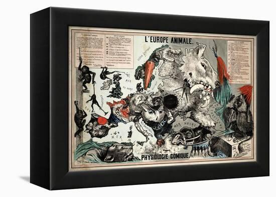 Satirical Map - The European Animal - Comical Physiology-A. Belloquet-Framed Premier Image Canvas