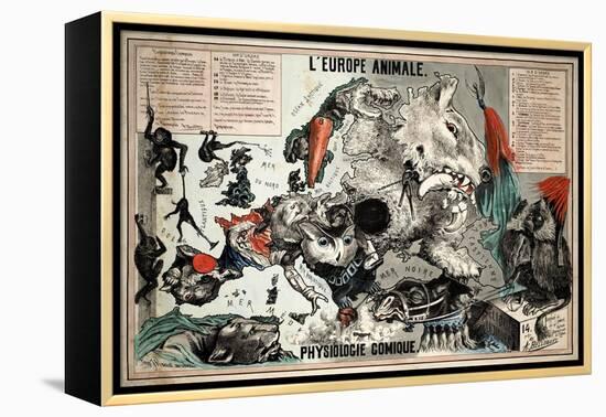 Satirical Map - The European Animal - Comical Physiology-A. Belloquet-Framed Premier Image Canvas