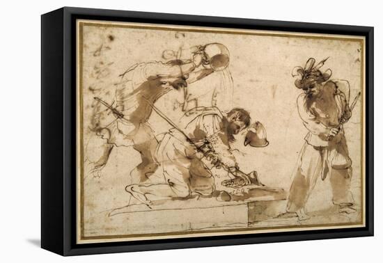 Satirical Subject with Characters from the Commedia Dell'Arte-Guercino (Giovanni Francesco Barbieri)-Framed Premier Image Canvas