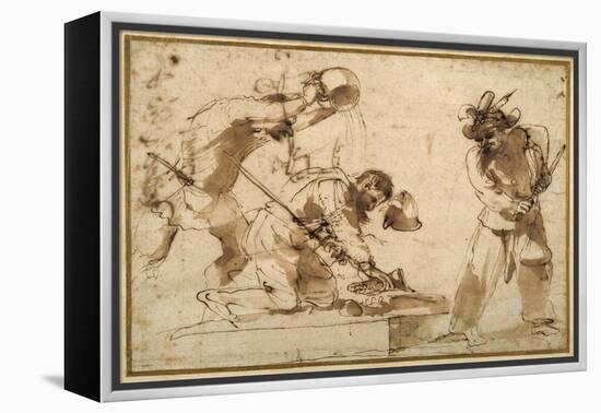 Satirical Subject with Characters from the Commedia Dell'Arte-Guercino (Giovanni Francesco Barbieri)-Framed Premier Image Canvas