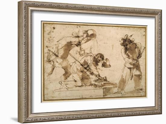 Satirical Subject with Characters from the Commedia Dell'Arte-Guercino (Giovanni Francesco Barbieri)-Framed Giclee Print