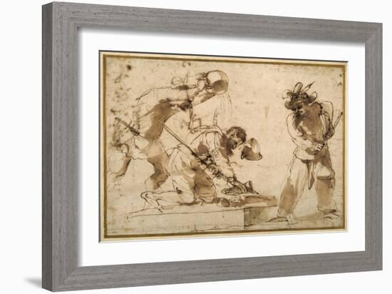 Satirical Subject with Characters from the Commedia Dell'Arte-Guercino (Giovanni Francesco Barbieri)-Framed Giclee Print