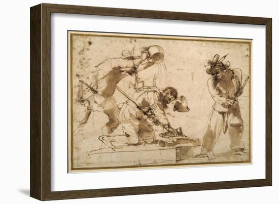 Satirical Subject with Characters from the Commedia Dell'Arte-Guercino (Giovanni Francesco Barbieri)-Framed Giclee Print