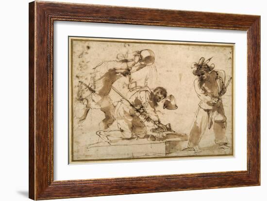 Satirical Subject with Characters from the Commedia Dell'Arte-Guercino (Giovanni Francesco Barbieri)-Framed Giclee Print