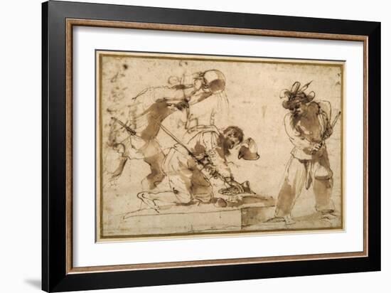 Satirical Subject with Characters from the Commedia Dell'Arte-Guercino (Giovanni Francesco Barbieri)-Framed Giclee Print