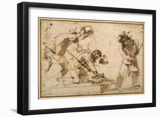 Satirical Subject with Characters from the Commedia Dell'Arte-Guercino (Giovanni Francesco Barbieri)-Framed Giclee Print