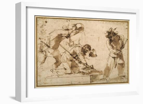 Satirical Subject with Characters from the Commedia Dell'Arte-Guercino (Giovanni Francesco Barbieri)-Framed Giclee Print