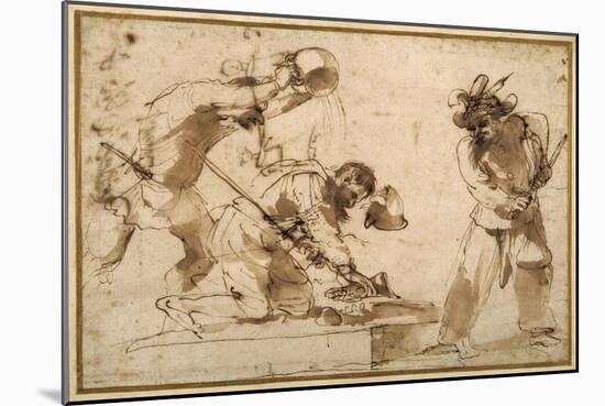 Satirical Subject with Characters from the Commedia Dell'Arte-Guercino (Giovanni Francesco Barbieri)-Mounted Giclee Print