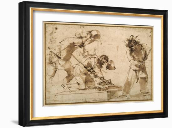 Satirical Subject with Characters from the Commedia Dell'Arte-Guercino (Giovanni Francesco Barbieri)-Framed Giclee Print