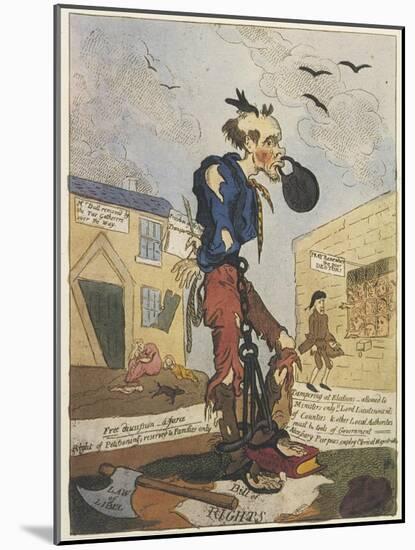 Satirical View of the Free- Born Englishman Following the Peterloo Massacre-George Cruikshank-Mounted Art Print