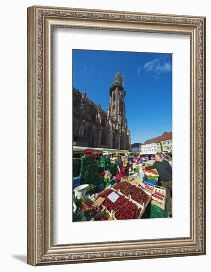 Saturday Market, Freiburg Cathedral, Freiburg, Baden-Wurttemberg, Germany, Europe-Christian Kober-Framed Photographic Print