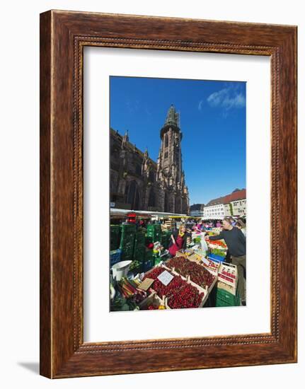 Saturday Market, Freiburg Cathedral, Freiburg, Baden-Wurttemberg, Germany, Europe-Christian Kober-Framed Photographic Print