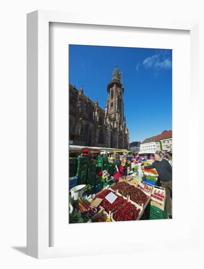 Saturday Market, Freiburg Cathedral, Freiburg, Baden-Wurttemberg, Germany, Europe-Christian Kober-Framed Photographic Print