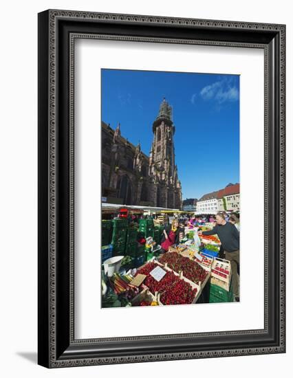 Saturday Market, Freiburg Cathedral, Freiburg, Baden-Wurttemberg, Germany, Europe-Christian Kober-Framed Photographic Print