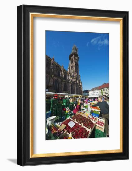 Saturday Market, Freiburg Cathedral, Freiburg, Baden-Wurttemberg, Germany, Europe-Christian Kober-Framed Photographic Print