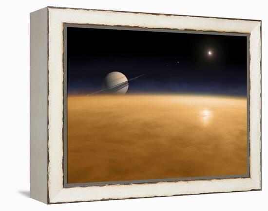 Saturn Above the Thick Atmosphere of its Moon Titan-Stocktrek Images-Framed Premier Image Canvas