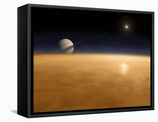 Saturn Above the Thick Atmosphere of its Moon Titan-Stocktrek Images-Framed Premier Image Canvas