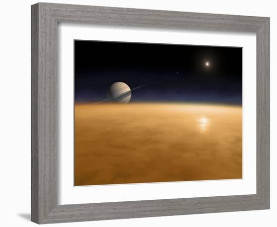 Saturn Above the Thick Atmosphere of its Moon Titan-Stocktrek Images-Framed Photographic Print