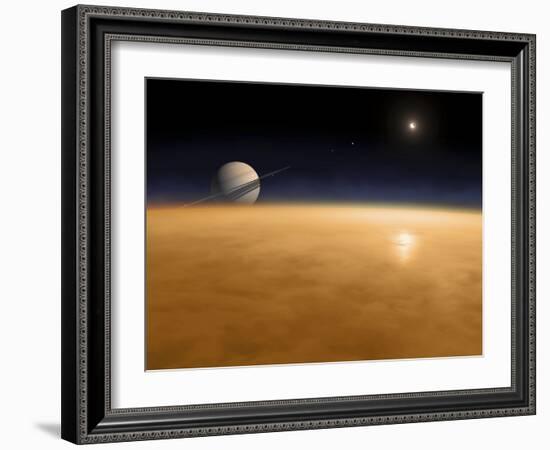 Saturn Above the Thick Atmosphere of its Moon Titan-Stocktrek Images-Framed Photographic Print