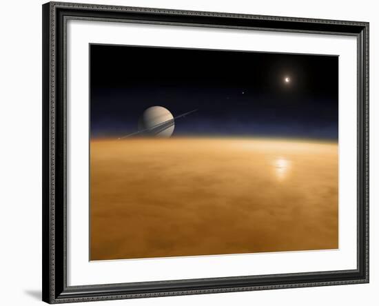 Saturn Above the Thick Atmosphere of its Moon Titan-Stocktrek Images-Framed Photographic Print