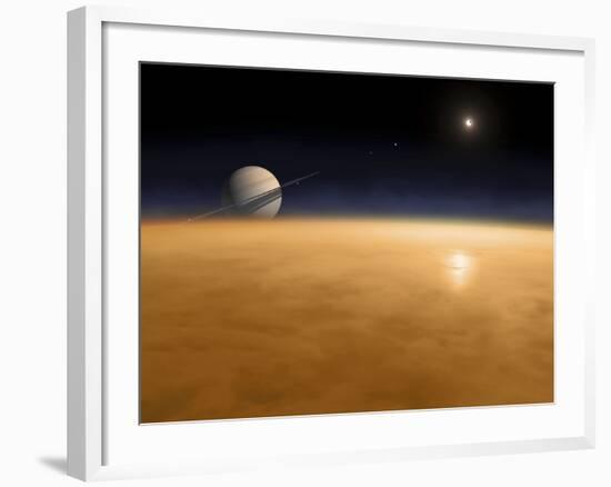 Saturn Above the Thick Atmosphere of its Moon Titan-Stocktrek Images-Framed Photographic Print