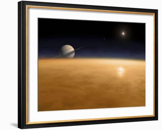 Saturn Above the Thick Atmosphere of its Moon Titan-Stocktrek Images-Framed Photographic Print