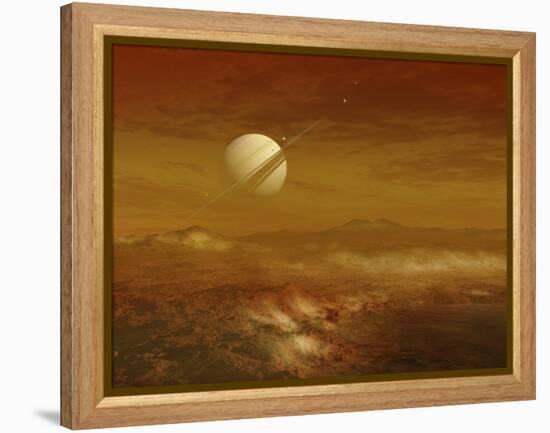 Saturn Above the Thick Atmosphere of its Moon Titan-Stocktrek Images-Framed Premier Image Canvas