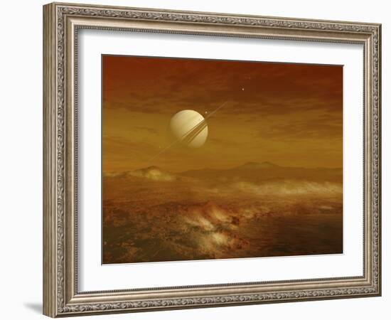 Saturn Above the Thick Atmosphere of its Moon Titan-Stocktrek Images-Framed Photographic Print