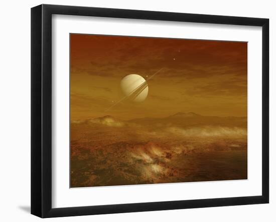 Saturn Above the Thick Atmosphere of its Moon Titan-Stocktrek Images-Framed Photographic Print