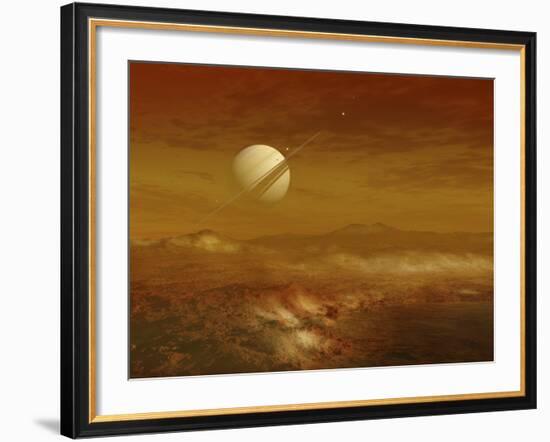 Saturn Above the Thick Atmosphere of its Moon Titan-Stocktrek Images-Framed Photographic Print
