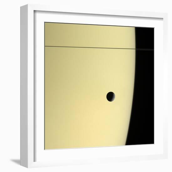 Saturn And Its Moon Tethys, Cassini Image-null-Framed Premium Photographic Print