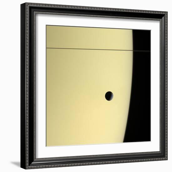 Saturn And Its Moon Tethys, Cassini Image-null-Framed Premium Photographic Print