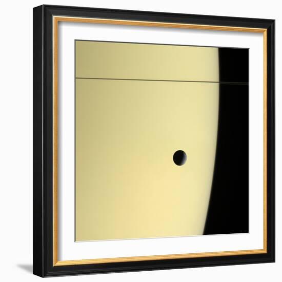 Saturn And Its Moon Tethys, Cassini Image-null-Framed Premium Photographic Print