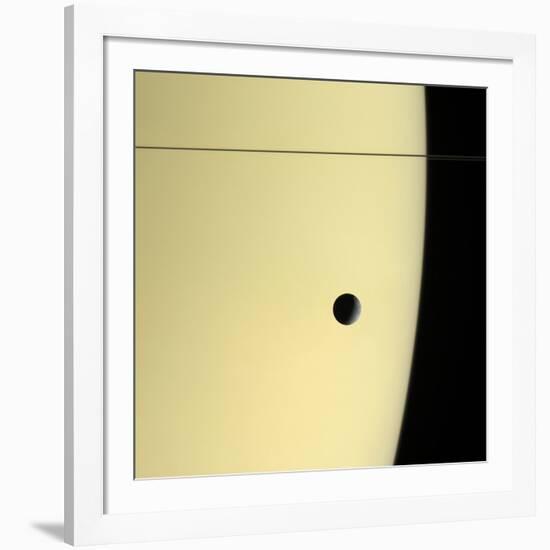 Saturn And Its Moon Tethys, Cassini Image-null-Framed Photographic Print