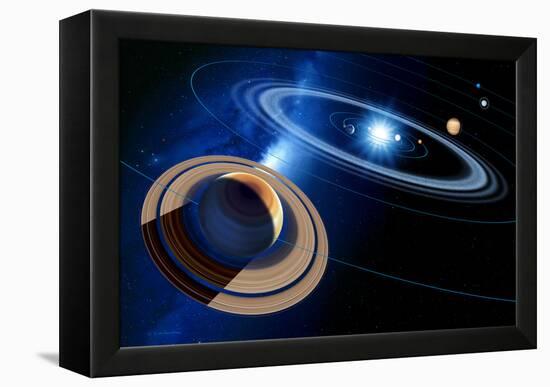 Saturn And Solar System-Detlev Van Ravenswaay-Framed Premier Image Canvas