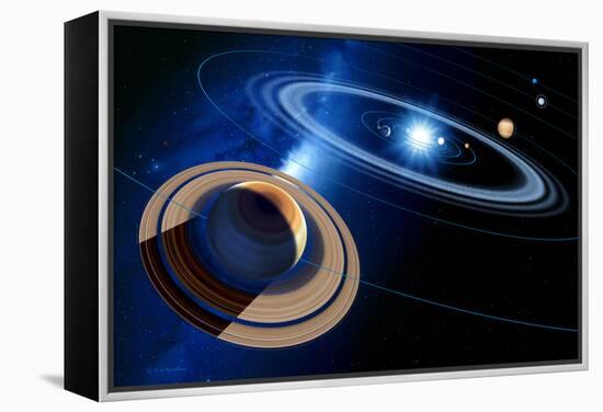 Saturn And Solar System-Detlev Van Ravenswaay-Framed Premier Image Canvas