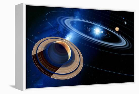 Saturn And Solar System-Detlev Van Ravenswaay-Framed Premier Image Canvas