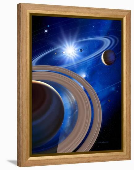 Saturn And Solar System-Detlev Van Ravenswaay-Framed Premier Image Canvas