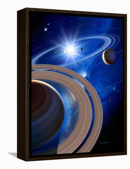 Saturn And Solar System-Detlev Van Ravenswaay-Framed Premier Image Canvas