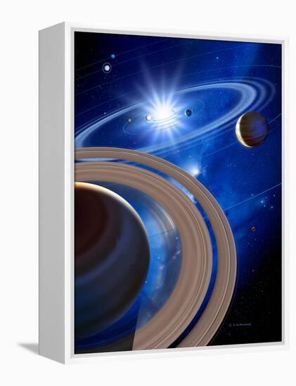 Saturn And Solar System-Detlev Van Ravenswaay-Framed Premier Image Canvas